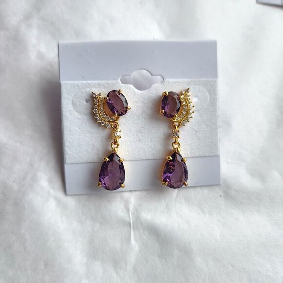 Amethyst Earrings Post Back 925 Sterling Silver Gold Vermeil Dangle New Romantic - Picture 2 of 9